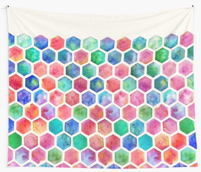 705x602 Hand Painted Watercolor Honeycomb Pattern Wall Tapestries By - Watercolor Honeycomb