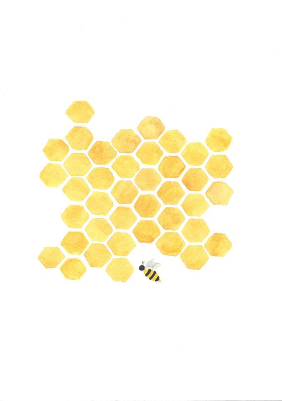 570x810 Original Printable Painting Yellow Honeycomb Bee Nursery Kitchen - Watercolor Honeycomb