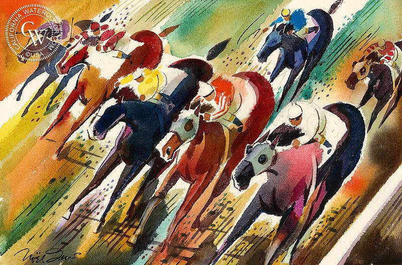 800x529 Untitled Horse Race, Watercolor Art By Noel Quinn California - Watercolor Horse