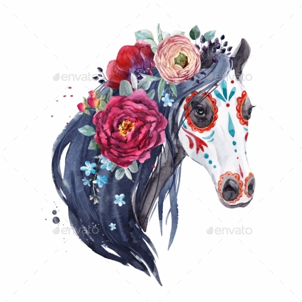 590x590 Watercolor Horse Vector Portrait By Zenina Graphicriver - Watercolor Horse