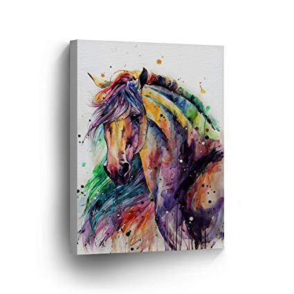 425x425 Horse Watercolor Painting Colorful Rainbow Portrait - Watercolor Horse