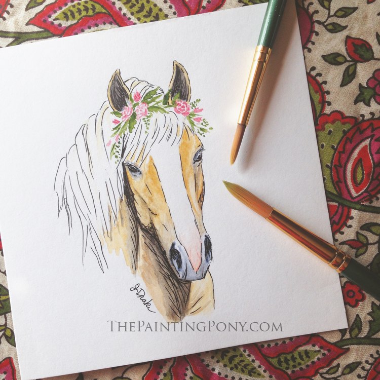 750x750 Original Watercolor Haflinger Horse Head Study Painting - Watercolor Horse Head