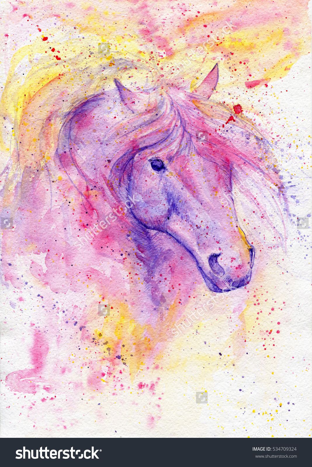 1068x1600 Watercolor Horse Head. Hand Painted Colorful Illustration. Farm - Watercolor Horse Head