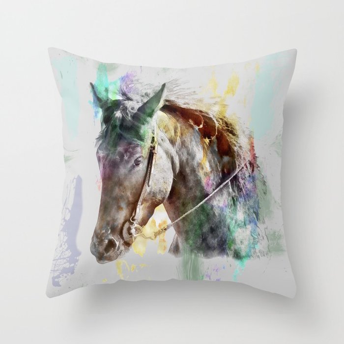 700x700 Watercolor Horse Portrait Throw Pillow By Naturessol Society6 - Watercolor Horse Head