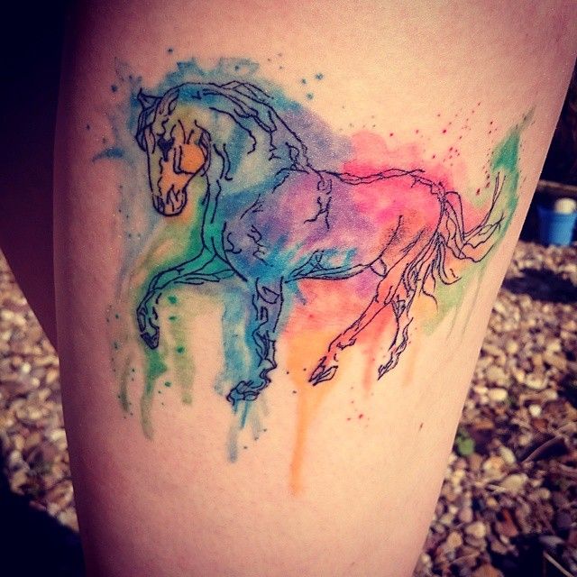 640x640 Collection Of Watercolor Running Unicorn Tattoo On Ribs - Watercolor Horse Tattoo