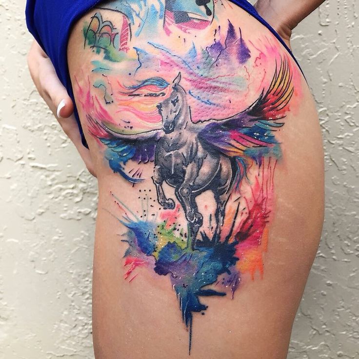 736x736 Watercolor Horse Tattoo On Back Of Shoulder - Watercolor Horse Tattoo