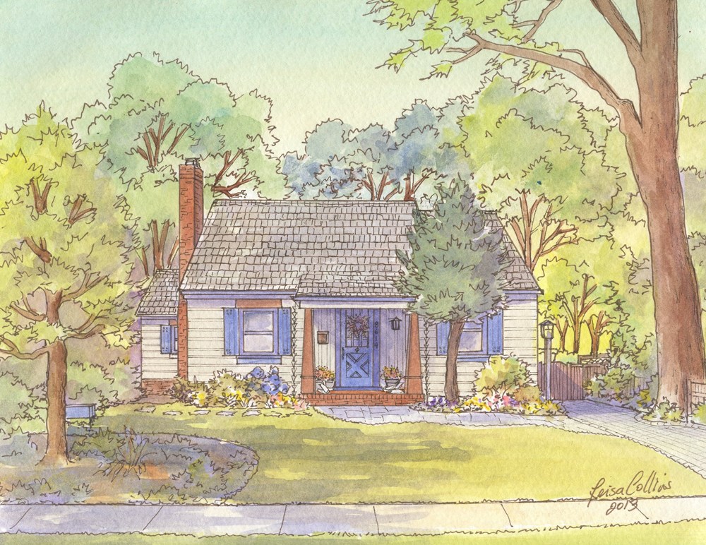 1000x772 House Portraits By Artist Leisa Collins Craftsman, Bungalow, Historic - Watercolor House