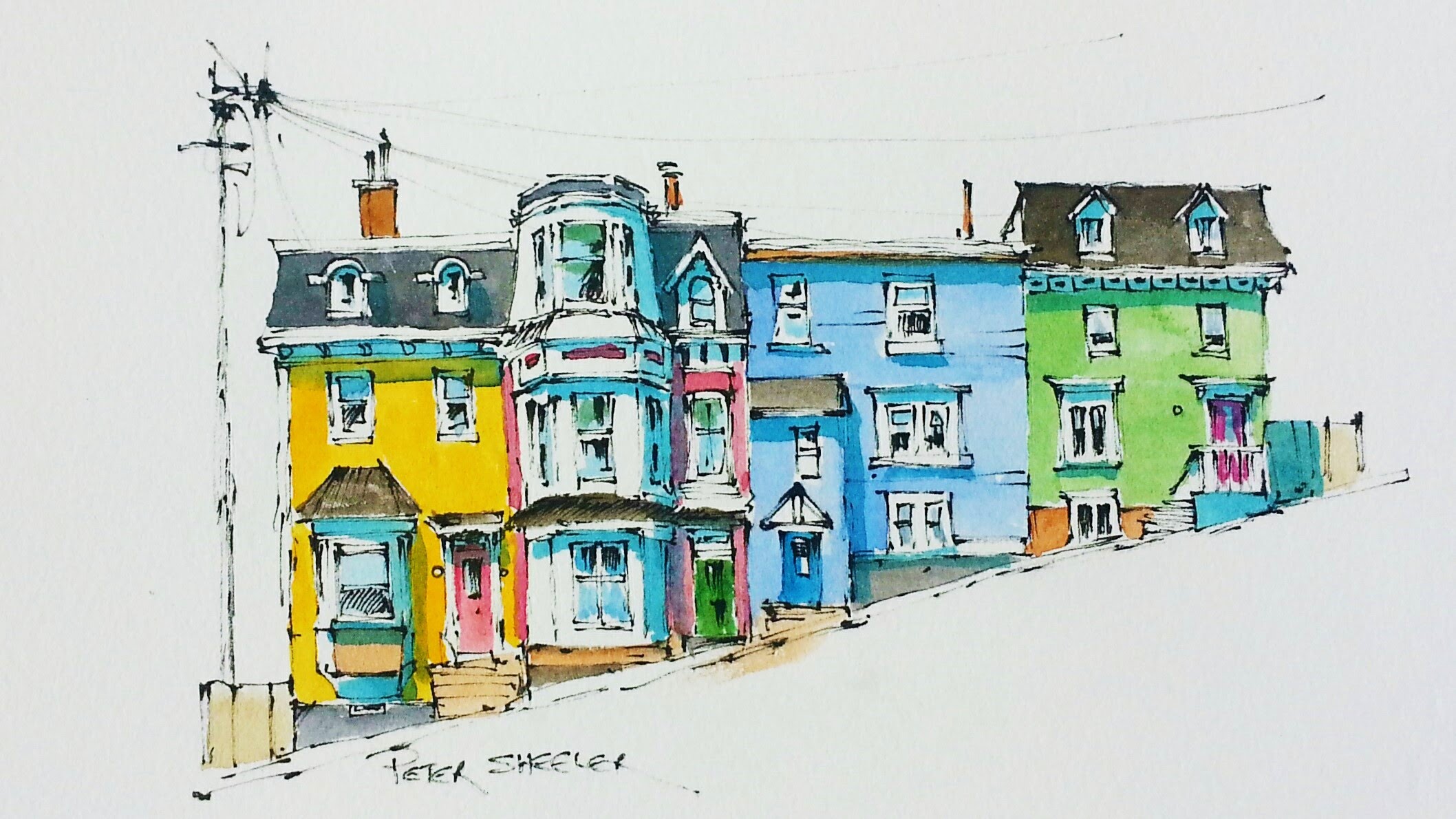 2116x1190 Line And Wash Watercolor Tutorial Of Colorful Row Houses In St - Watercolor House
