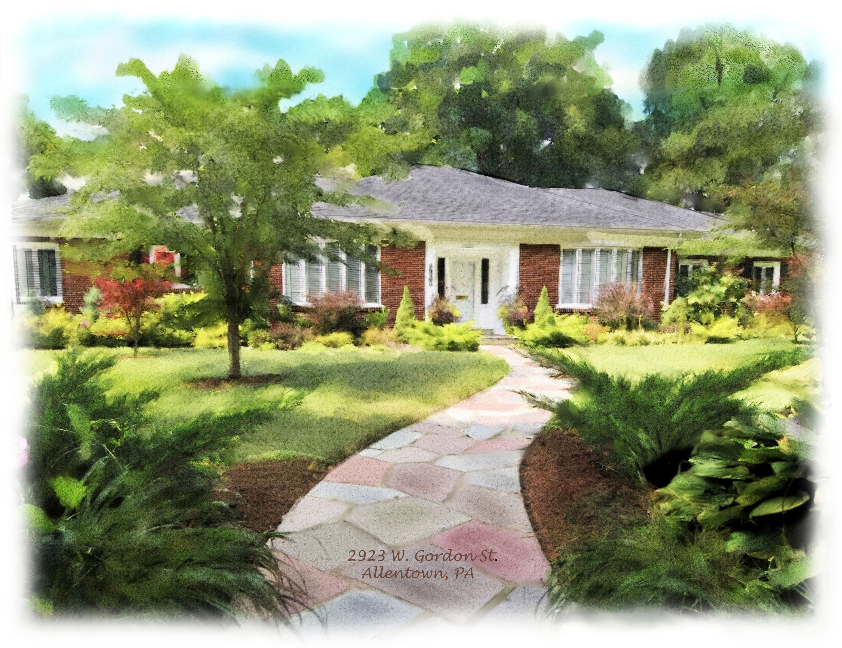 2923x2250 Watercolor House Portrait Allentown - Watercolor House