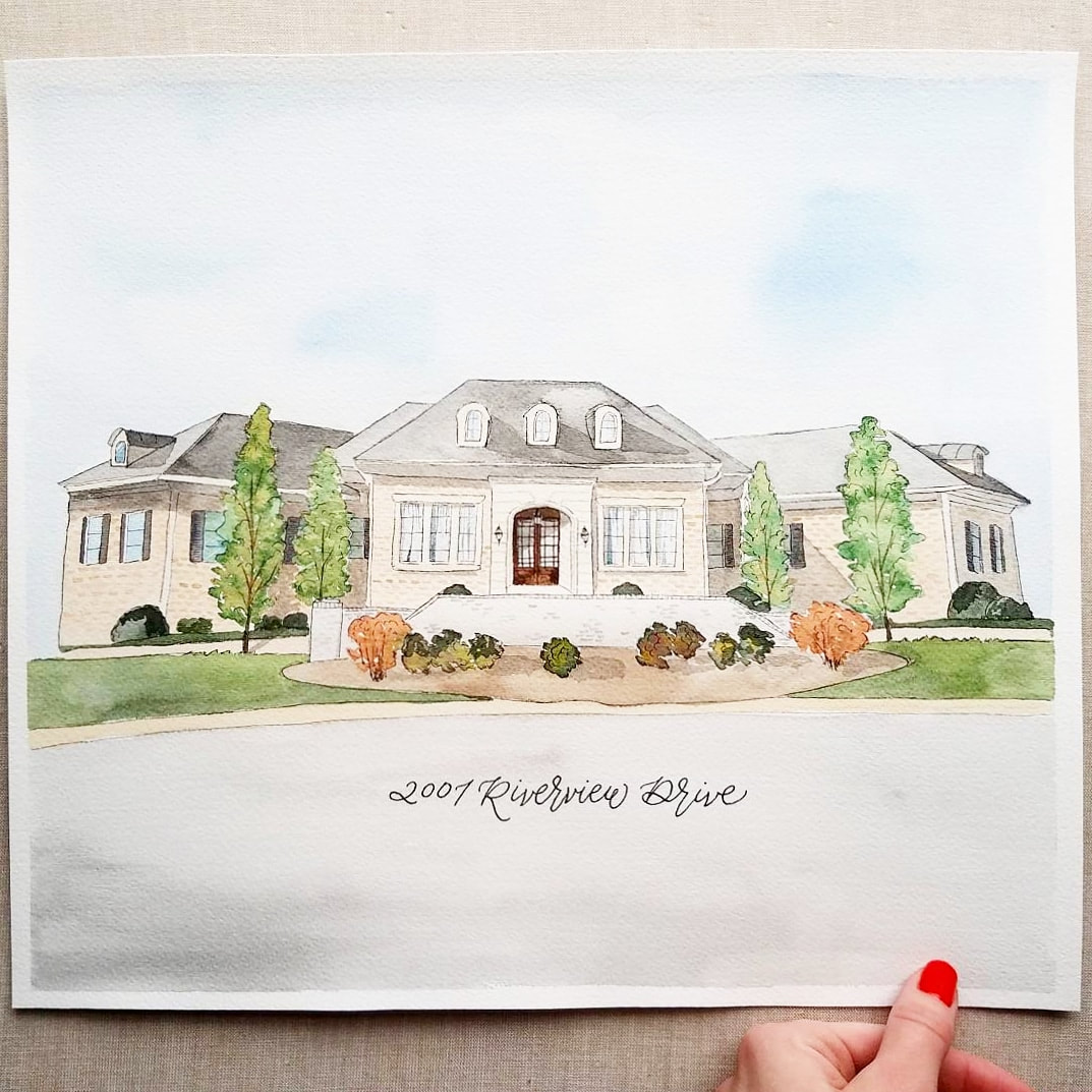 1073x1073 Custom Watercolor House Painting - Watercolor House