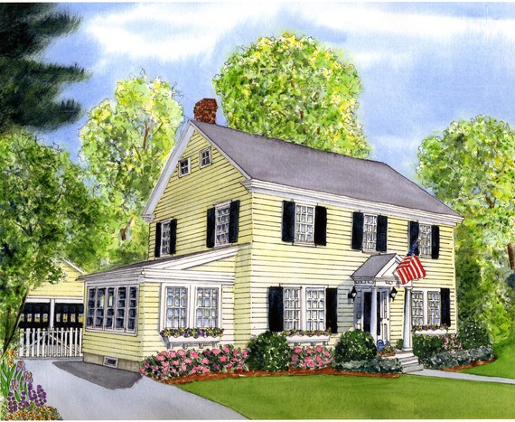 570x467 House Portraits From Photos - Watercolor House Painting