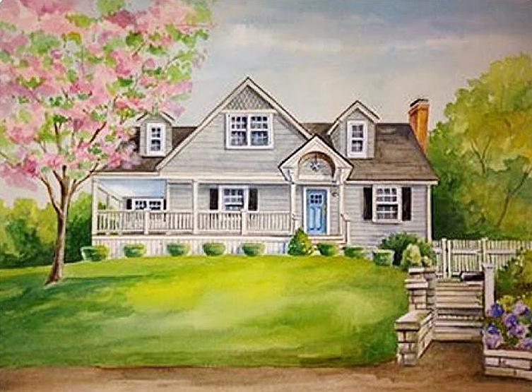 753x555 Murals, Macmurray Designs Macmurray Murals Renee Macmurray Boston - Watercolor House Painting