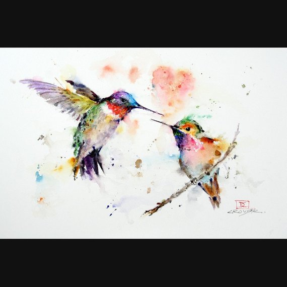 570x570 Hummingbirds Watercolor Bird Print Hummingbird Painting By Etsy - Watercolor Hummingbird