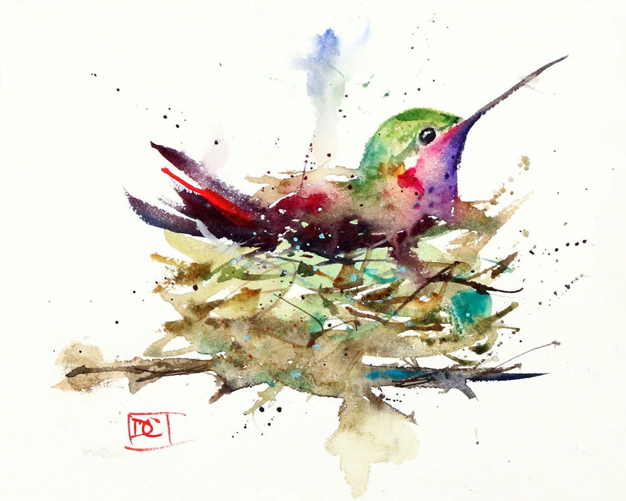 1280x1024 Hummingbird Watercolor Print Painting By Dean Crouser - Watercolor Hummingbird