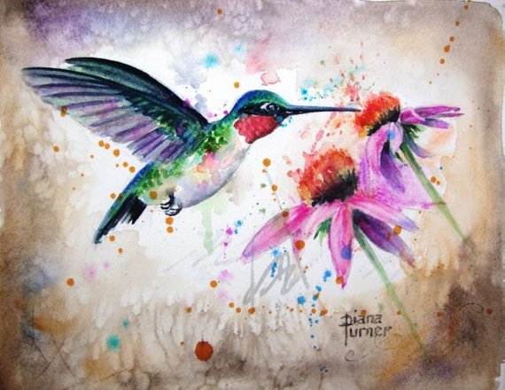 570x440 Ruby Throated Watercolor Hummingbird Original Watercolor - Watercolor Hummingbird
