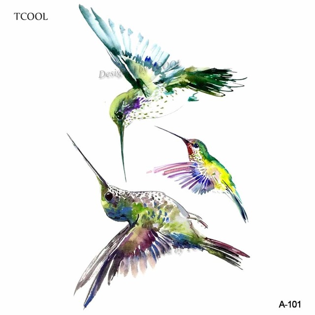 640x640 Tcool Watercolor Hummingbird Temporary Fake Tattoo Body Art - Watercolor Hummingbird