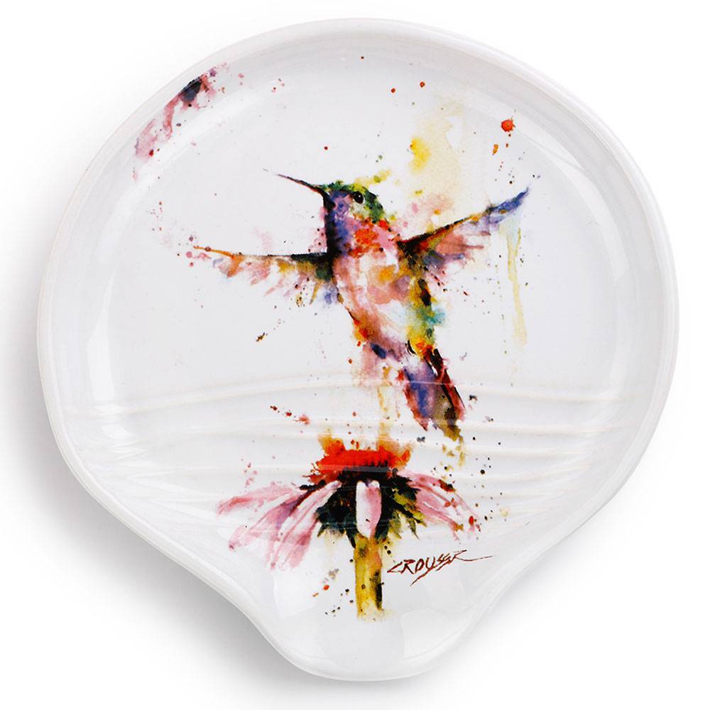 1000x1000 Watercolor Hummingbird Ceramic Spoon Rest - Watercolor Hummingbird