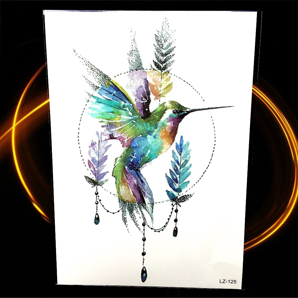1000x1000 Watercolor Hummingbird Design Temporary Tattoo Stickers Fake - Watercolor Hummingbird