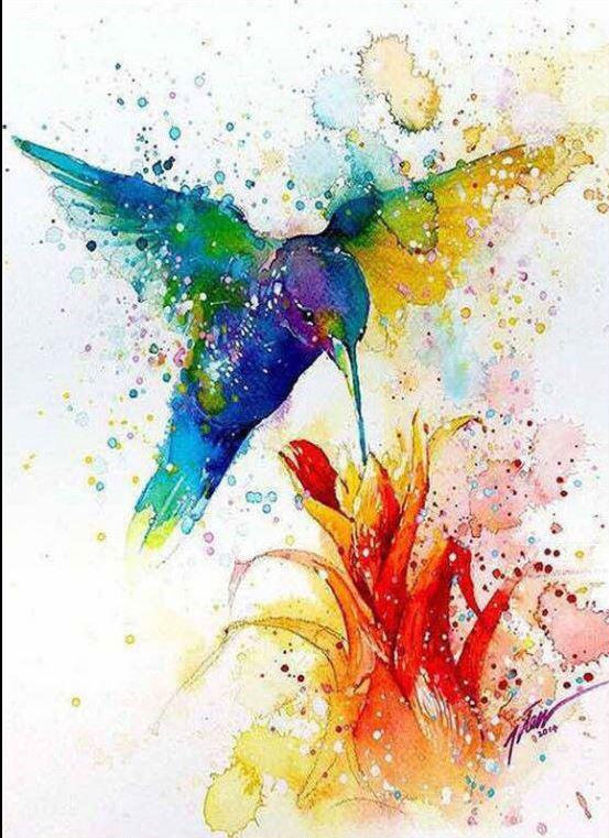 553x761 Hummingbird Garden Diamond Painting Embroidery Kit 5d Diamond - Watercolor Hummingbird