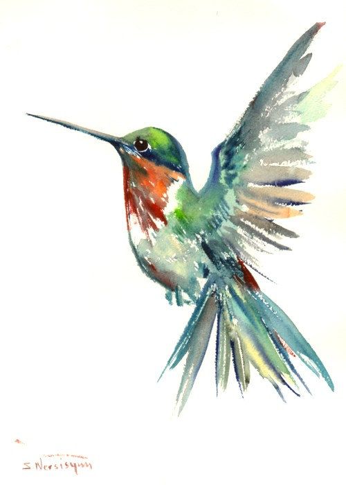 500x700 Hummingbird Art, Flying Hummingbird, Original Painting, 10 X 15 In - Watercolor Hummingbird Art