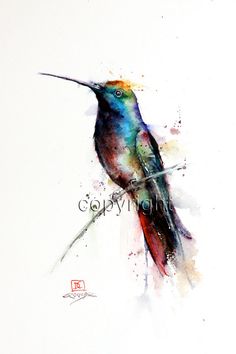 236x354 Nesting Hummingbird Watercolor Art Print By Redbirdcottageart - Watercolor Hummingbird Art