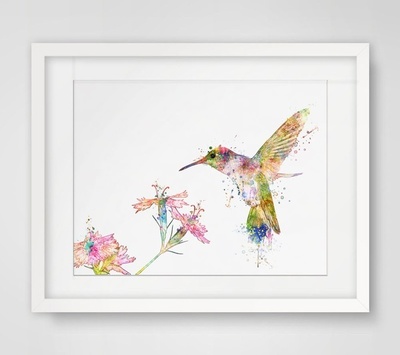 400x355 Qoo10 - Watercolor Hummingbird Art