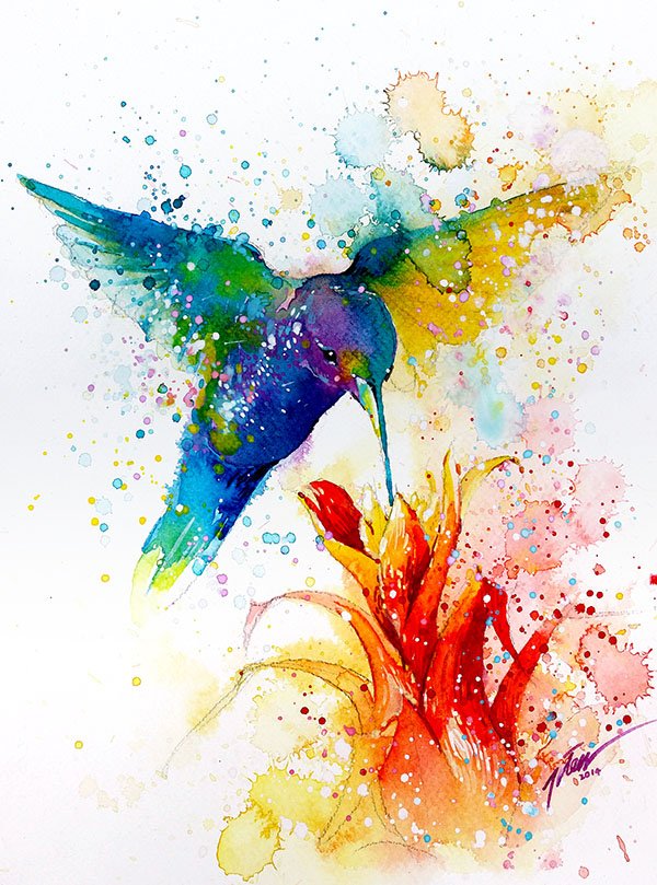 600x809 Tilen Ti - Watercolor Hummingbird Art