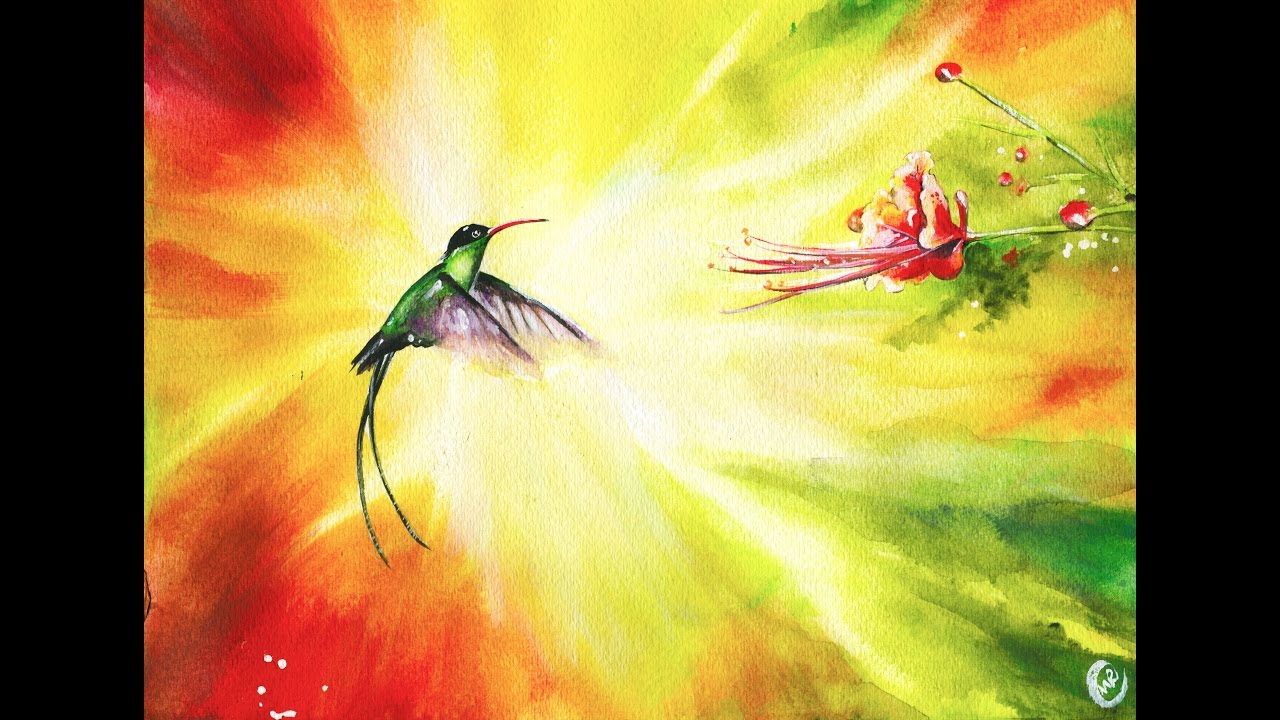 1280x720 Watercolor Hummingbird Painting Demonstration - Watercolor Hummingbird Art