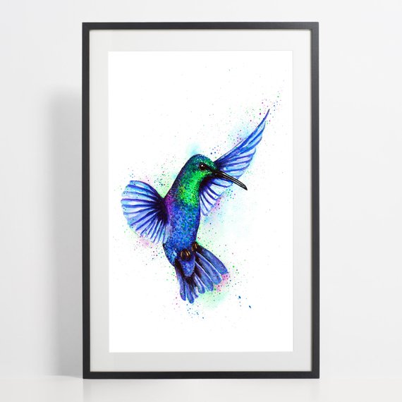 570x570 Watercolor Hummingbird Painting Print Hummingbird Art Bird Etsy - Watercolor Hummingbird Art