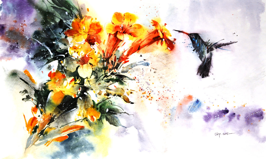 1024x612 Wildlife Watercolor - Watercolor Hummingbird Art