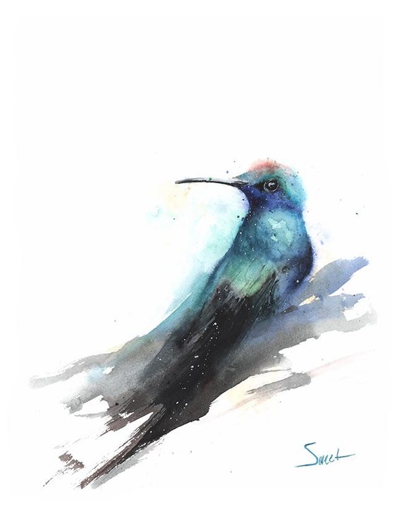 570x725 Hummingbird Print Watercolor Hummingbird Bird Painting Etsy - Watercolor Hummingbird Art