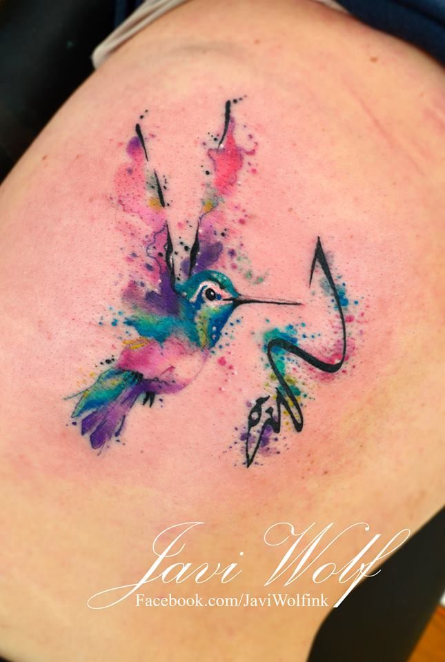 645x960 Hummingbird Tattooed By @javiwolfink Tatoo - Watercolor Hummingbird Tattoo