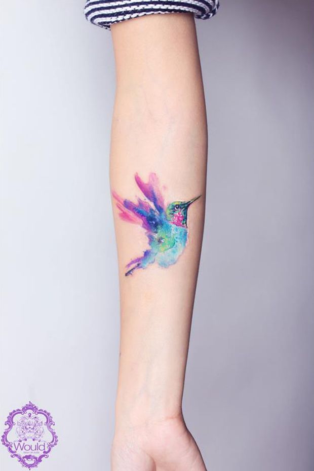 620x929 Pin By Esin On Body Art Tattoo Watercolor - Watercolor Hummingbird Tattoo