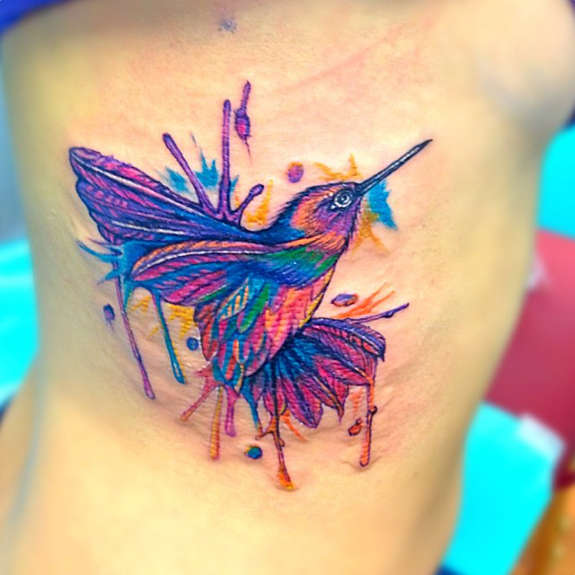 575x575 41 Large And Small Hummingbird Tattoos - Watercolor Hummingbird Tattoo