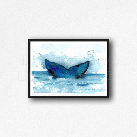 570x570 Humpback Whale Tail Watercolor Painting Print Nautical Print Etsy - Watercolor Humpback Whale