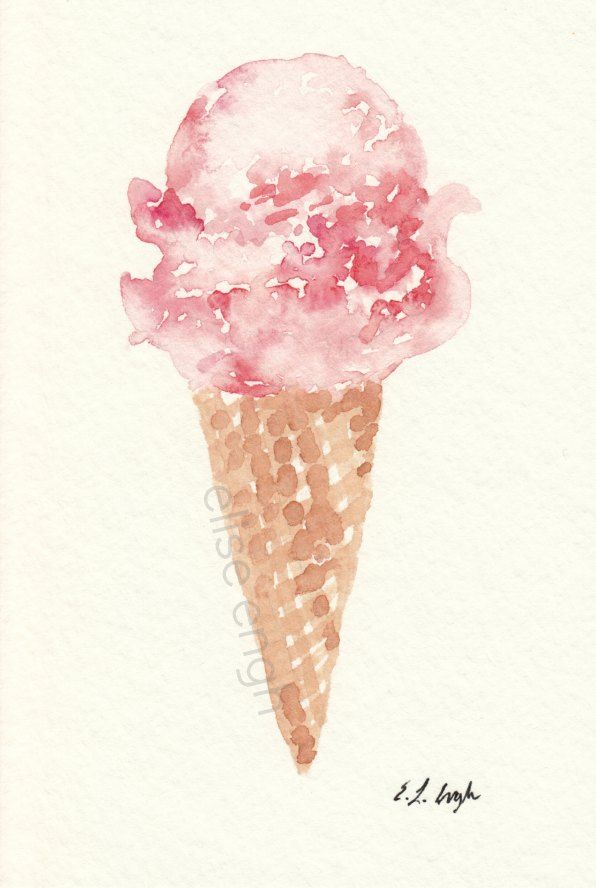 596x888 Original Watercolor Pink Ice Cream Cone Painting By Elise Engh - Watercolor Ice