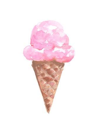 338x450 Strawberry Watercolor Ice Cream Cone Art Print By Jetty Printables - Watercolor Ice