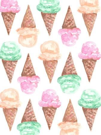 338x450 Watercolor Ice Cream Cone Pattern Art Print By Jetty Printables - Watercolor Ice