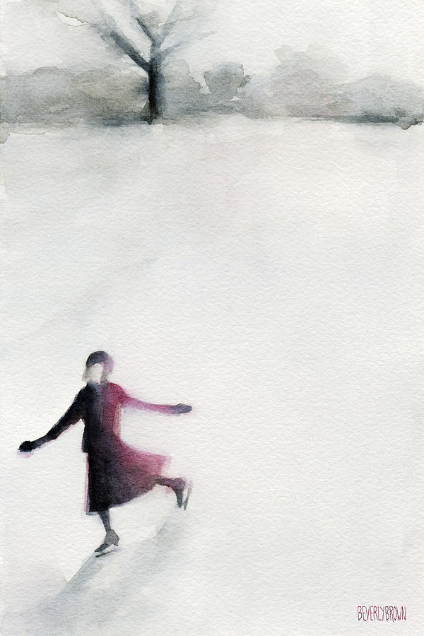 600x900 Young Woman Ice Skating Watercolor Painting Painting By Beverly - Watercolor Ice