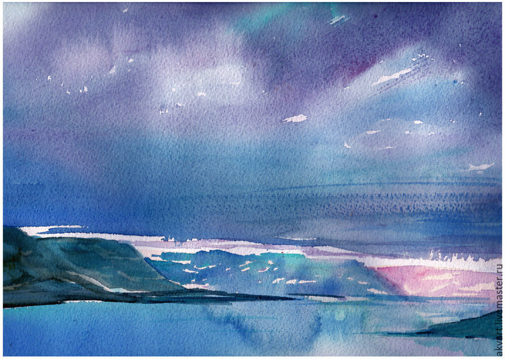 1000x711 Watercolor. Painting Watercolor. The Cold Sea Ice Of The Country - Watercolor Ice