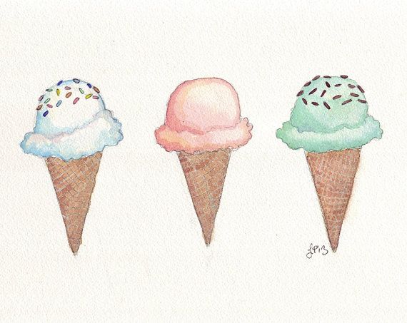570x453 Ice Cream Cones Original Watercolor Painting - Watercolor Ice Cream Cone