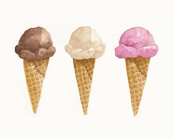 570x456 Ice Cream Cones Watercolor Painting Food By Saylorwolfwatercolor - Watercolor Ice Cream Cone