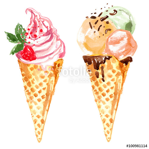 500x500 Ice Cream Cone Painted With Watercolors On White Background - Watercolor Ice Cream Cone