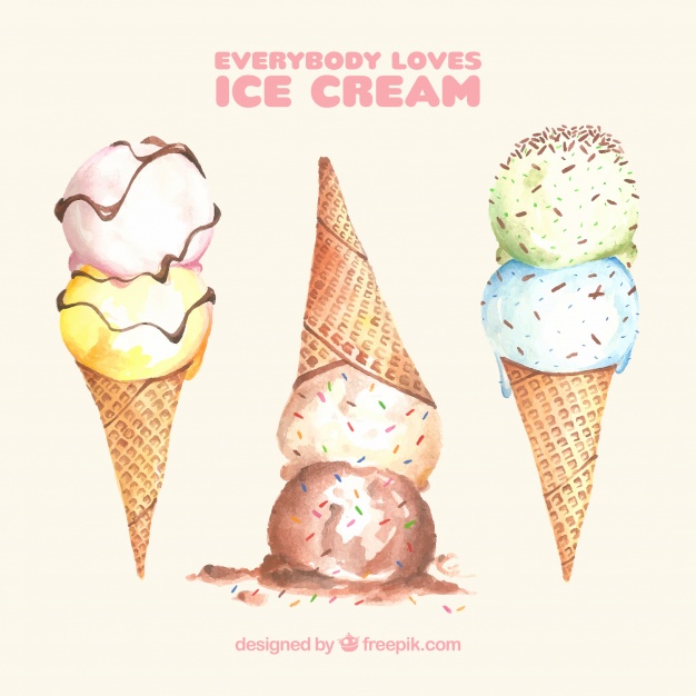 626x626 Variety Of Ice Cream Cones In Watercolor Style Vector Free Download - Watercolor Ice Cream Cone