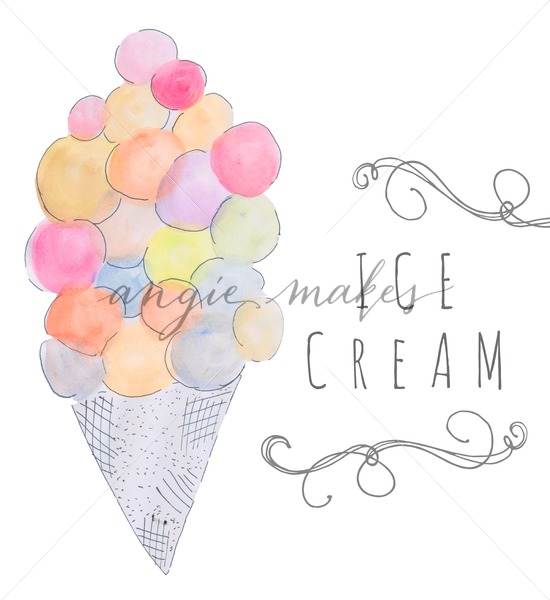 550x600 Watercolor Ice Cream Cone - Watercolor Ice Cream Cone