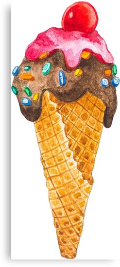 247x550 Watercolor Ice Cream Cone Canvas Prints By Lidiap Redbubble - Watercolor Ice Cream Cone