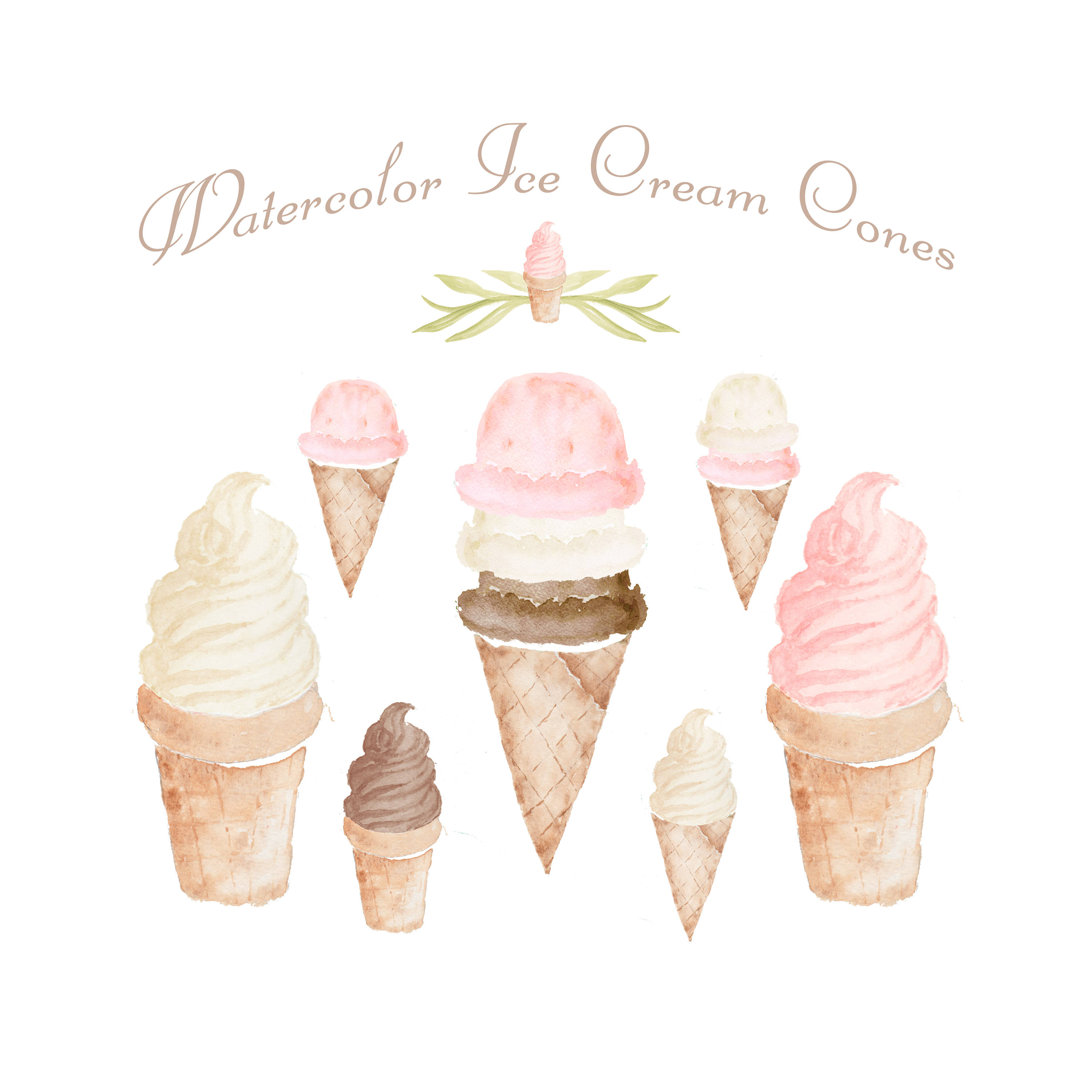 3000x3000 Watercolor Ice Cream Cone Clipart 8 Piece Set Planner Etsy - Watercolor Ice Cream Cone