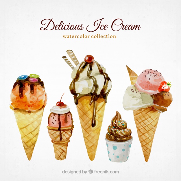 626x626 Watercolor Selection Of Tasty Ice Creams Vector Free Download - Watercolor Ice Cream Cone