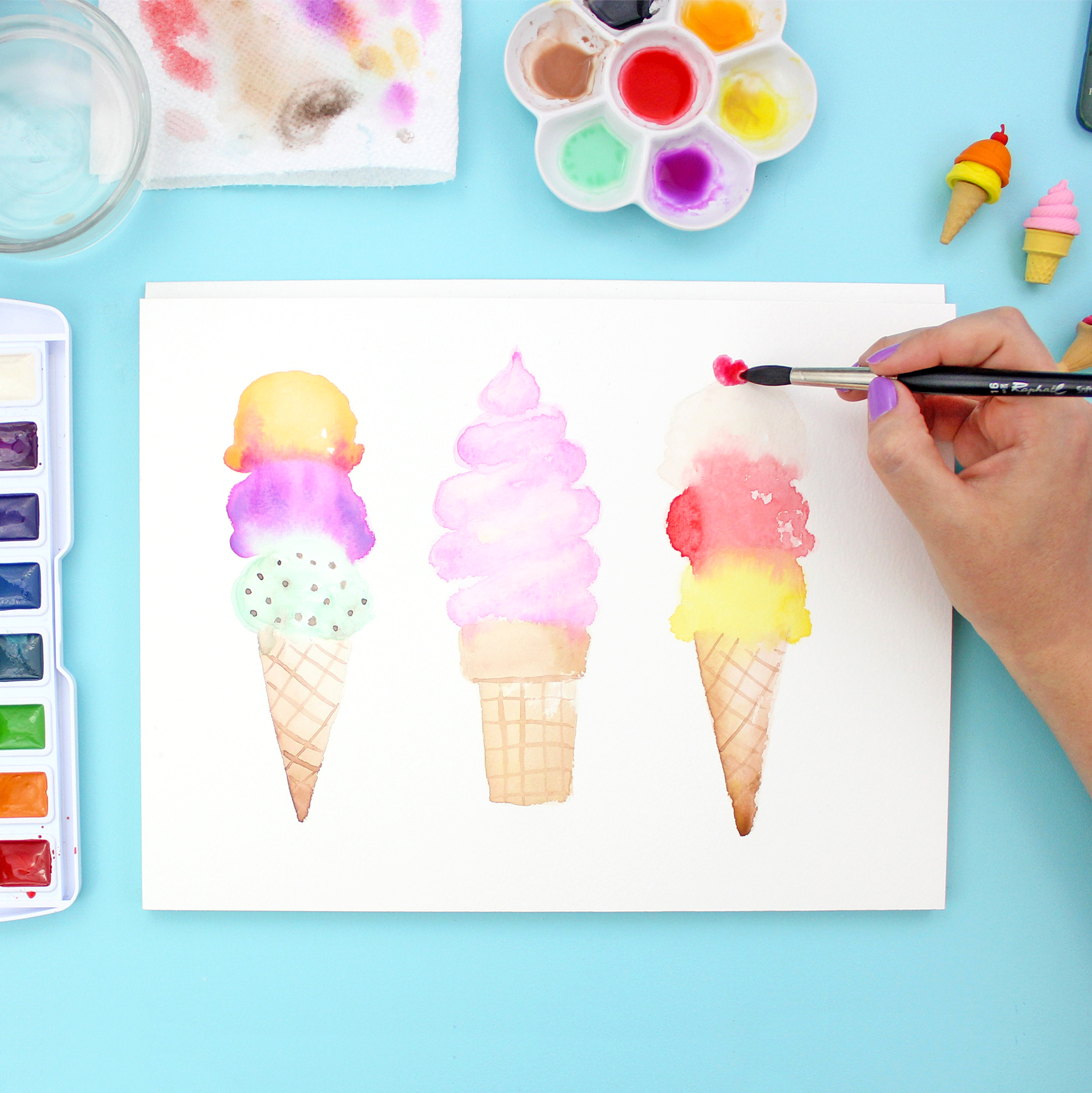 1917x1918 How To Paint Watercolor Ice Cream Cones - Watercolor Ice Cream Cone