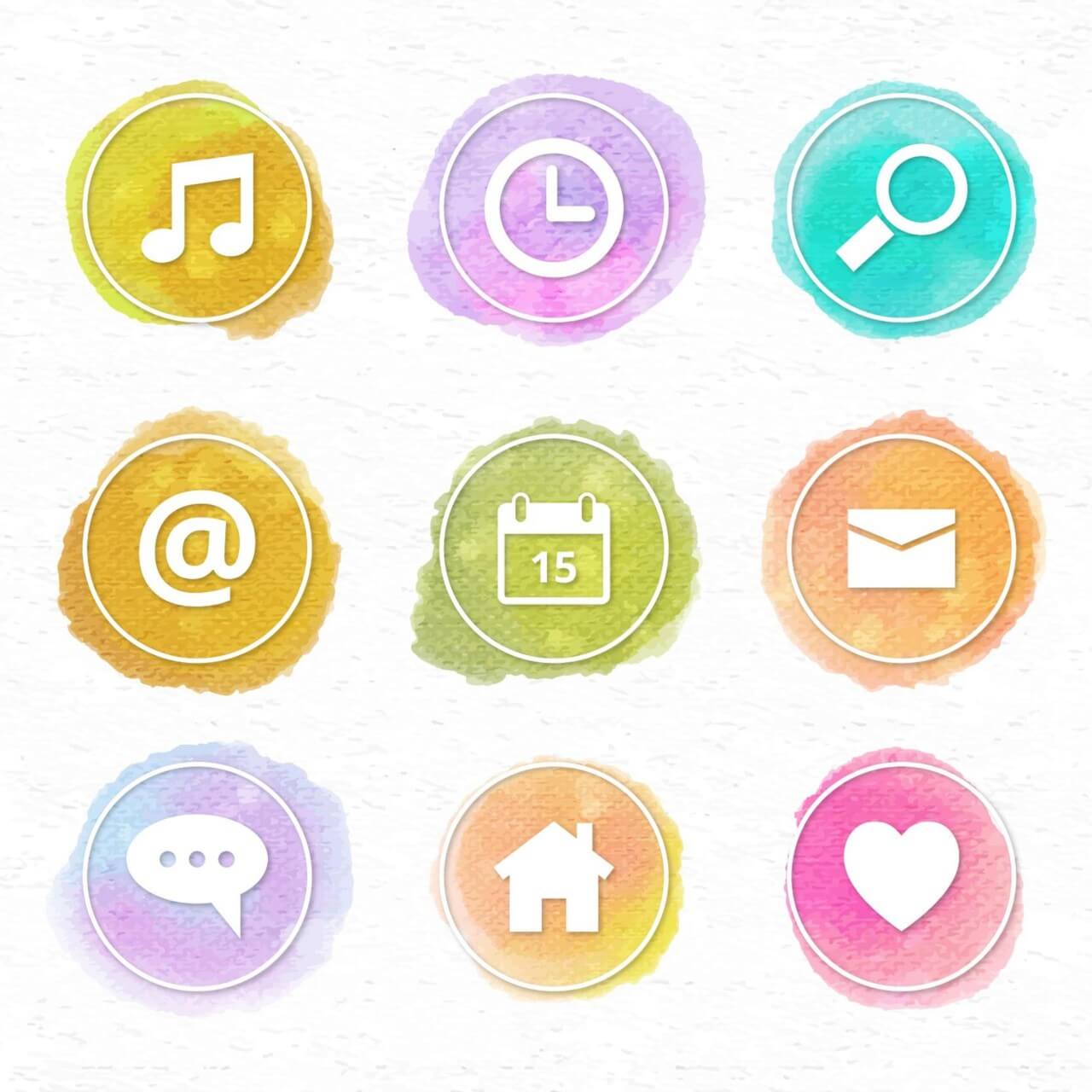 1280x1280 Free Vector Watercolor Icons - Watercolor Icons